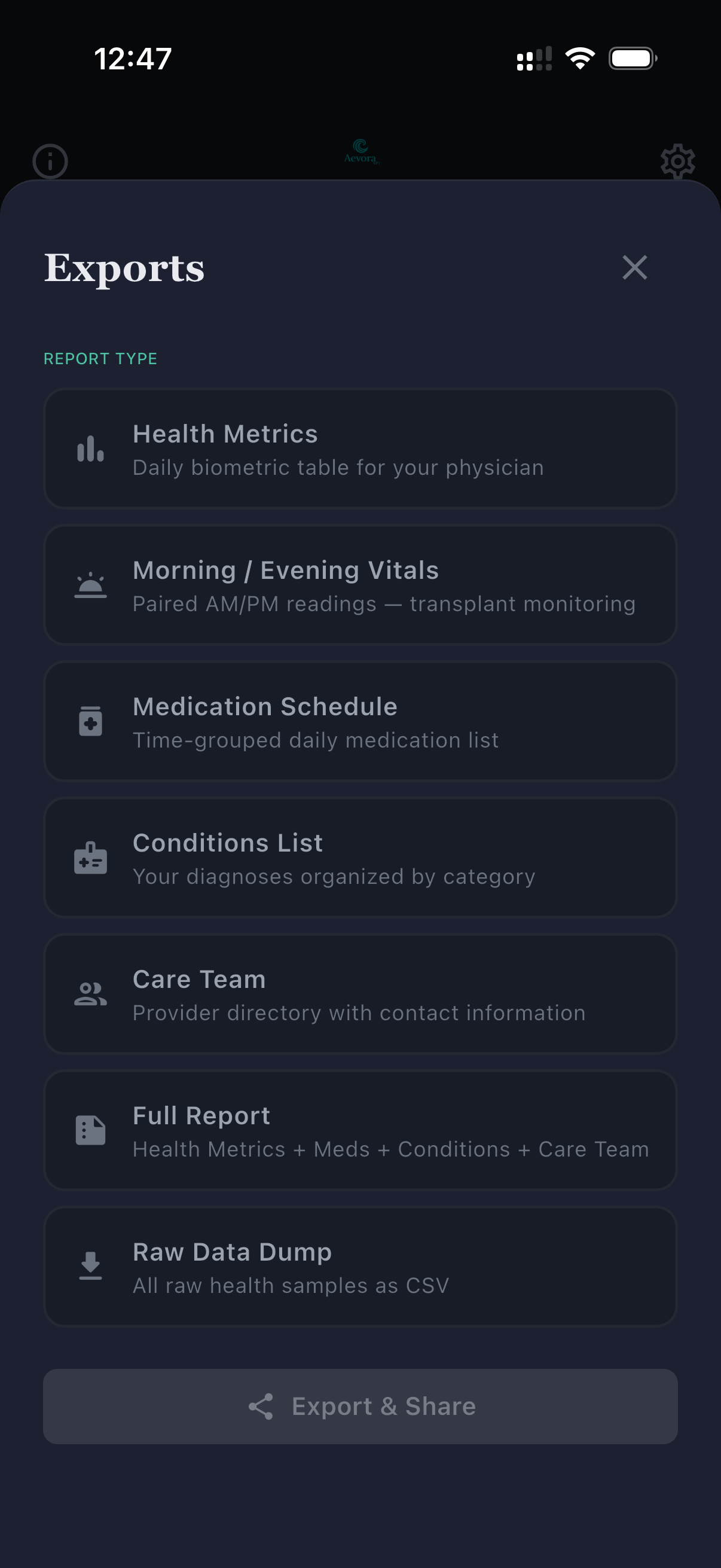 Export options