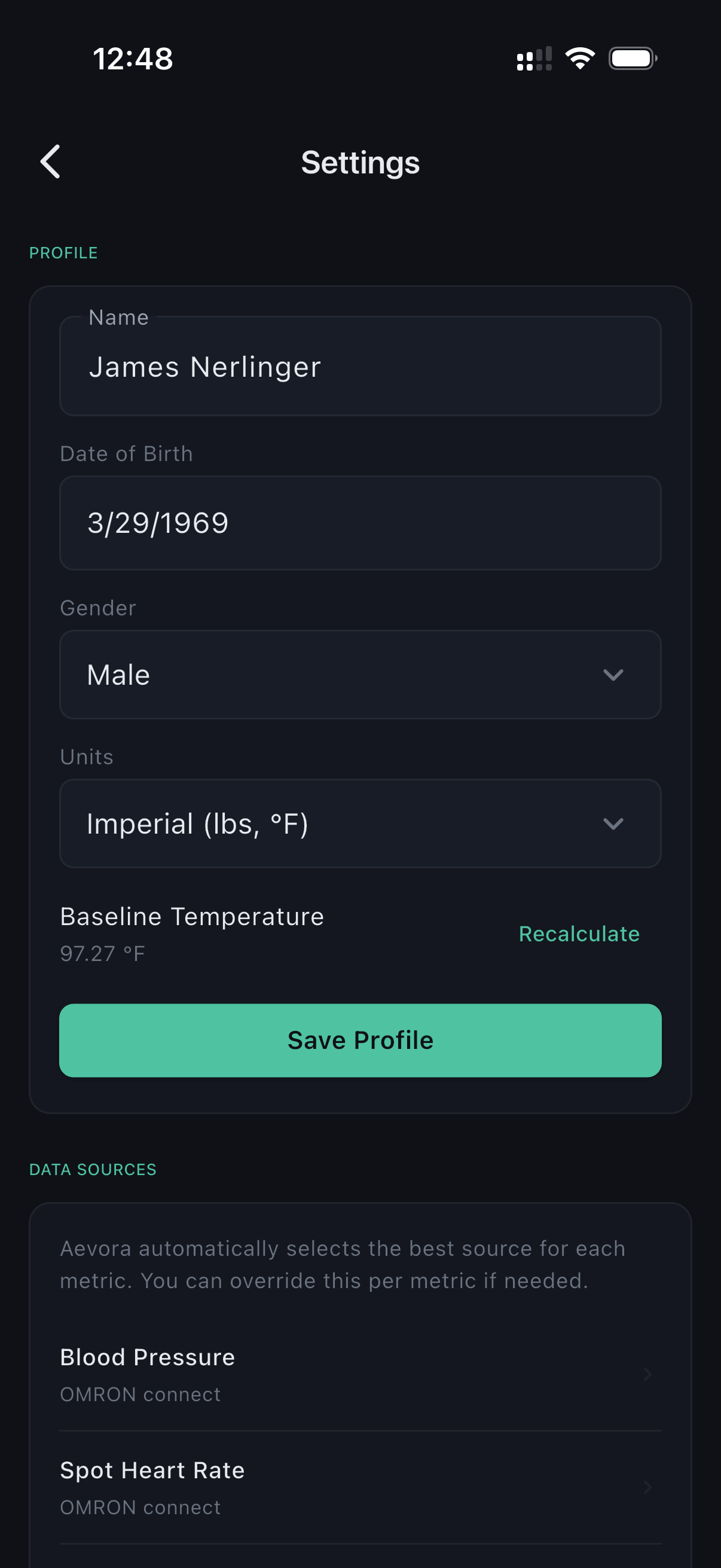 Settings and data sources